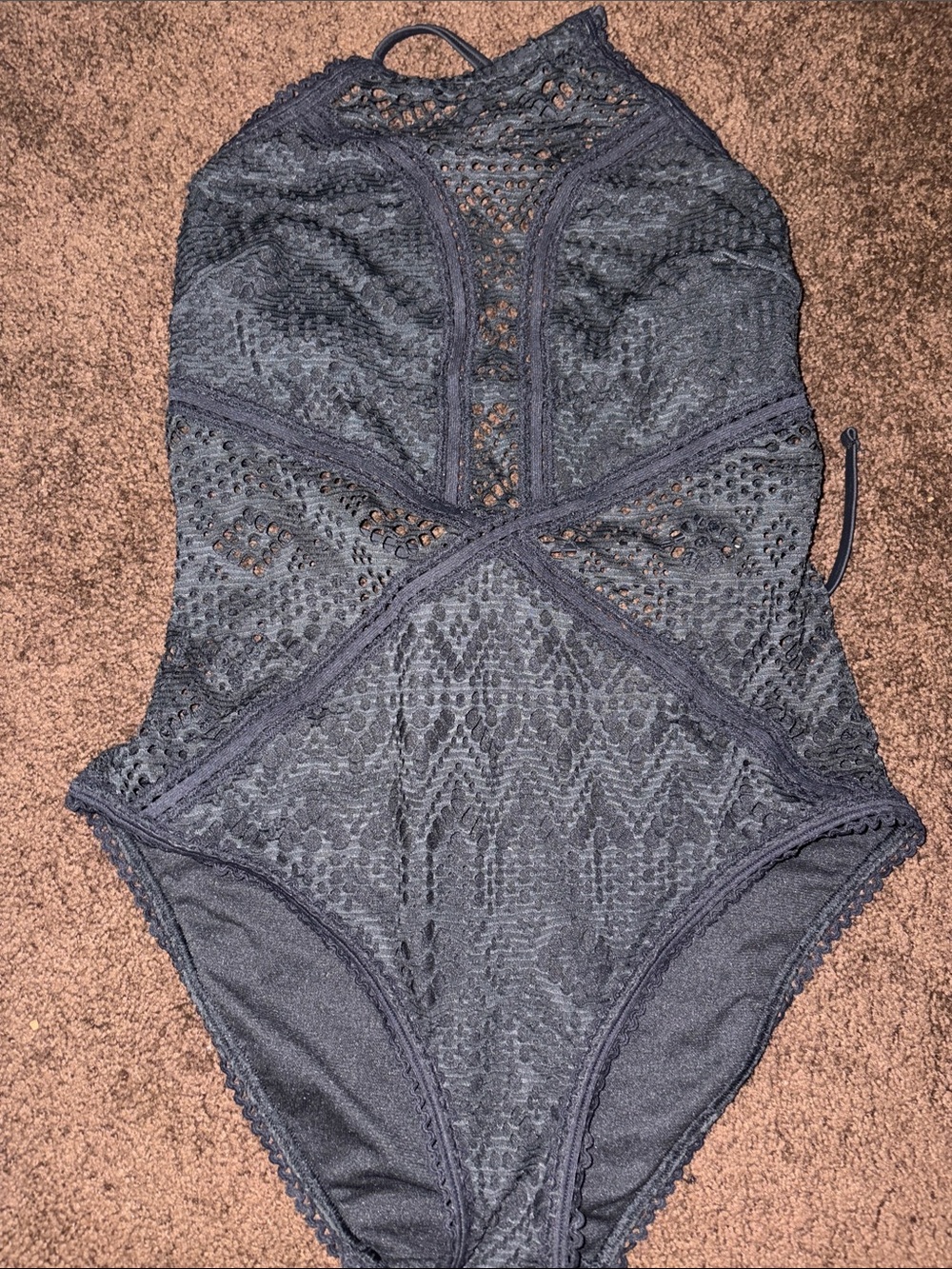 Adore Me Black Crochet Halter One-Piece Swimsuit - Picture 3 of 6
